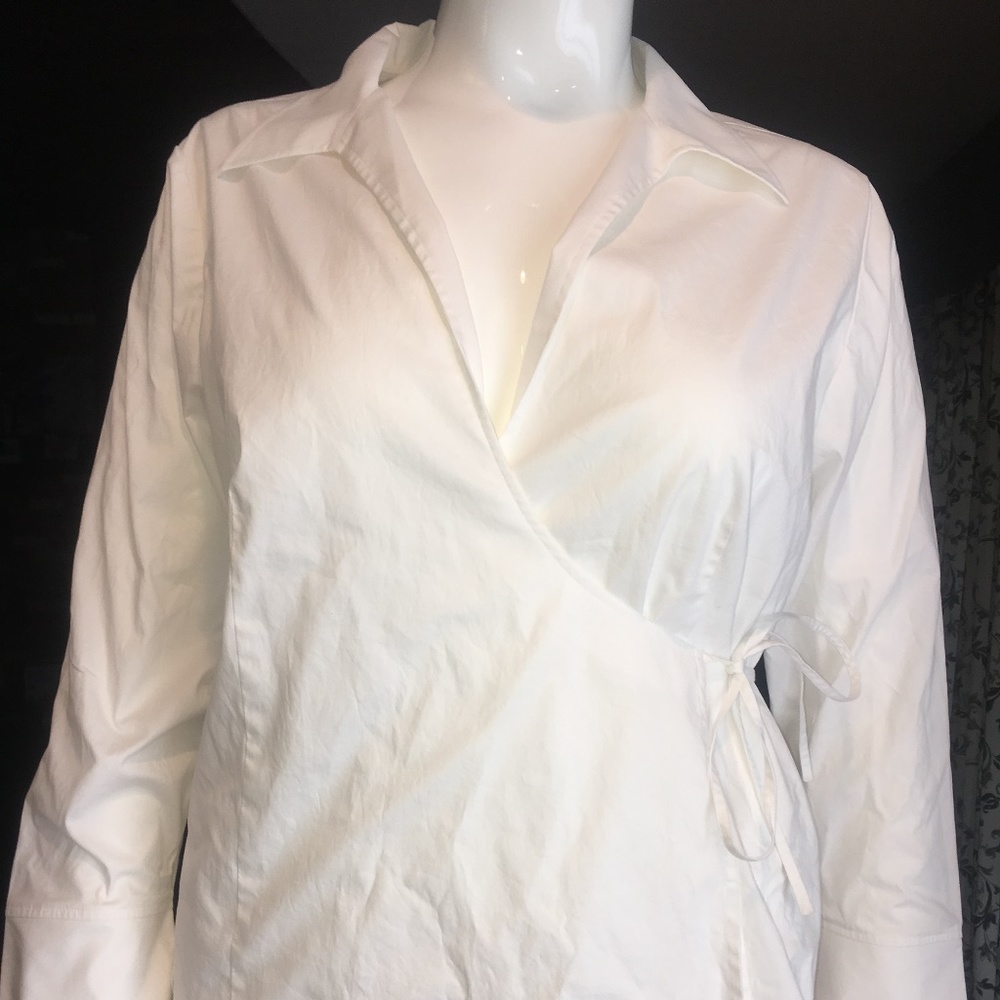 Christine Alt Wrap Blouse with Ties 18W White NWT